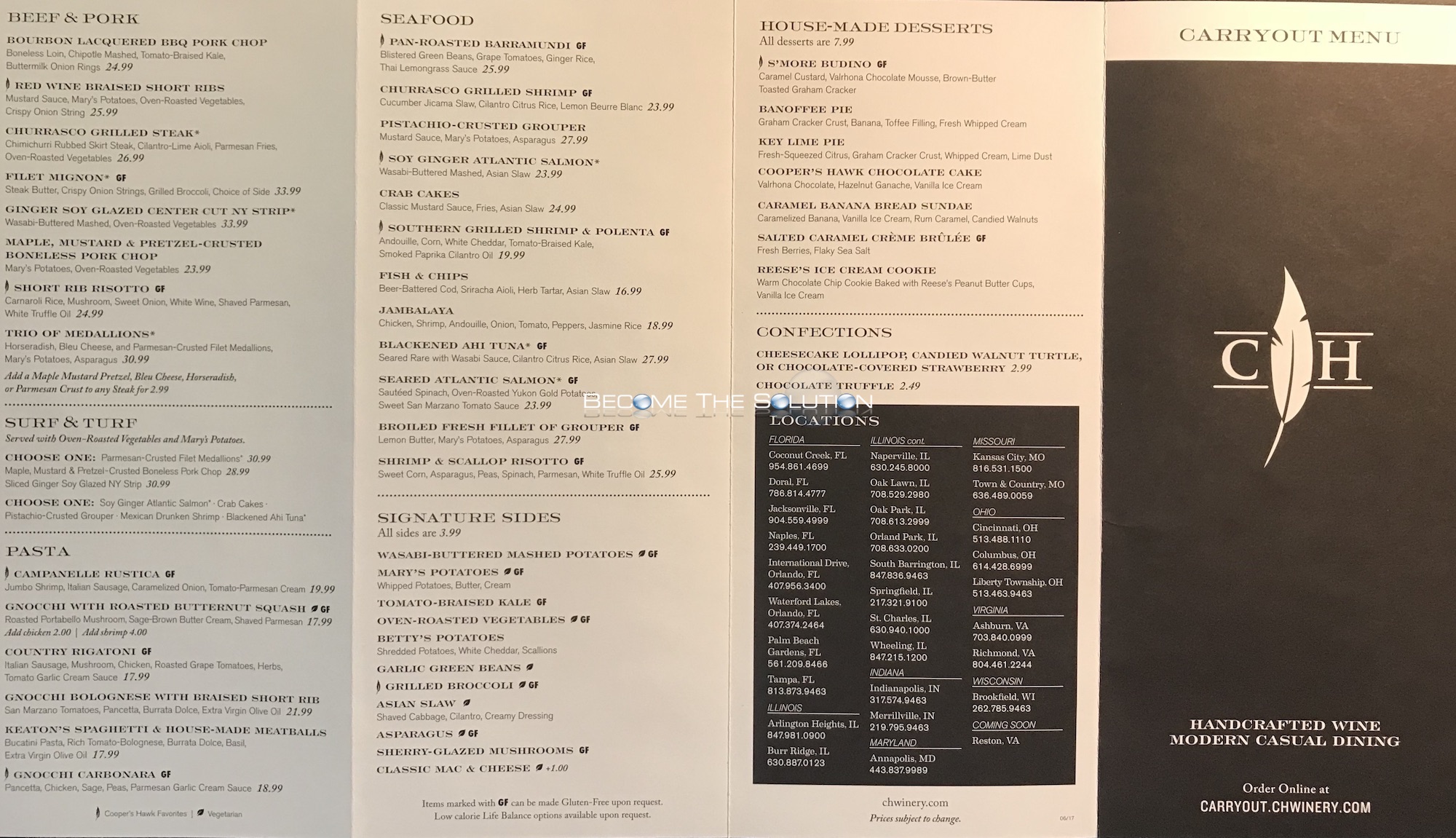 Coopers Hawk Menu (Scanned Menu With Prices)